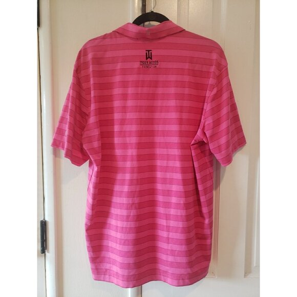Nike Tiger Woods Foundation Golf Polo Sherwood Country Club Sz L Pink Stripes - Picture 5 of 7